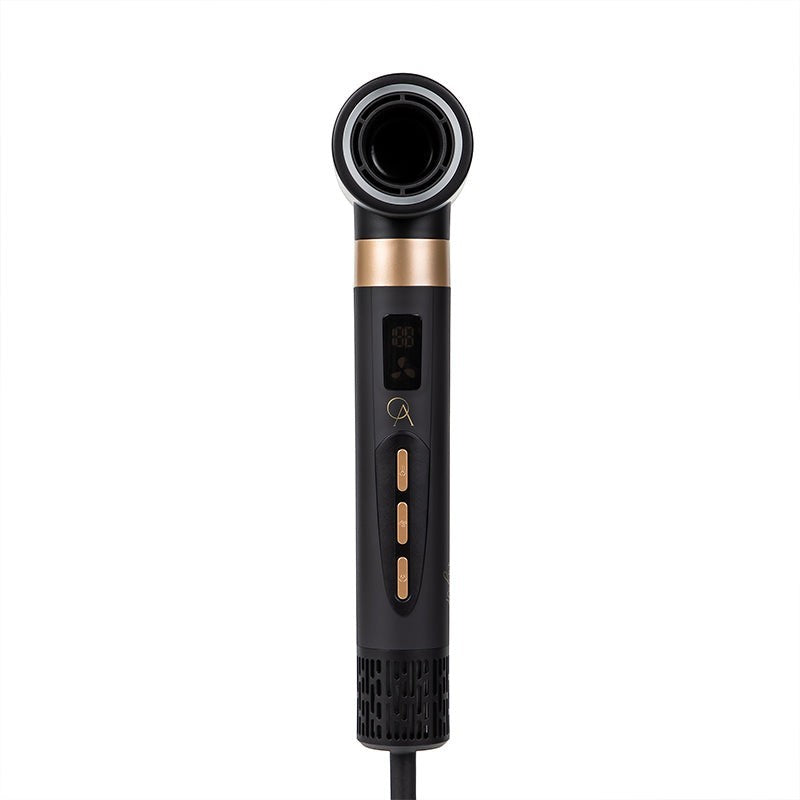 Only August 8-in-1 black hot air multi styler with gold accents and LCD display, featuring interchangeable attachments for styling.