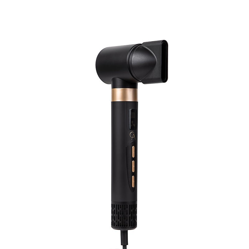 Only August 8-in-1 black hot air multi styler with gold accents and LCD display. Includes concentrator nozzle.