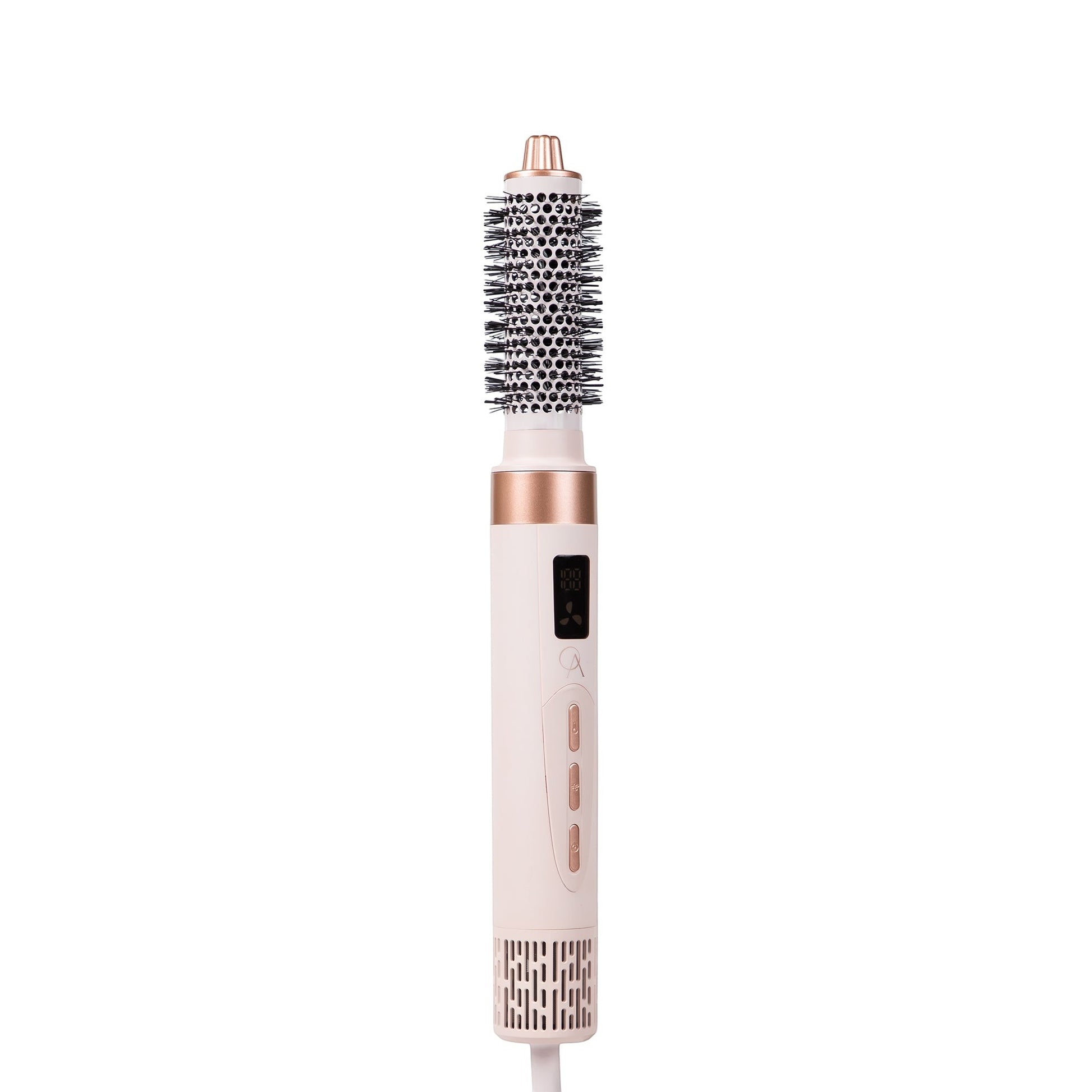 Only August 8-in-1 Hot Air Multi Styler with round brush attachment, LCD display, and rose gold accents.